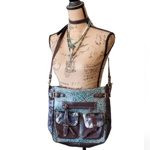 Myra Bag Handtooled Leather Turquoise Zapata Crossbody Shoulder Bag